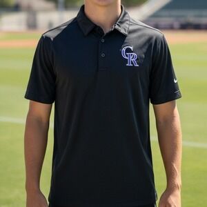 Majestic Colorado‎ Rockies CR Logo Black Polo Shirt Men's Small